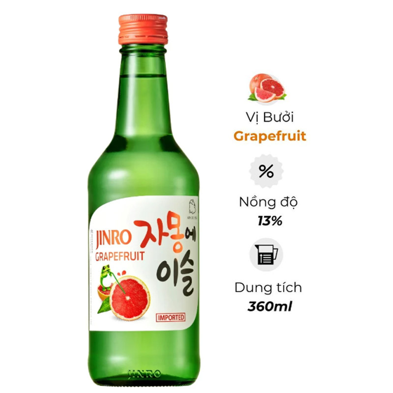 [CHÍNH HÃNG] Rượu Soju Hàn Quốc Jinro Grapefruit (Bưởi) 360ml