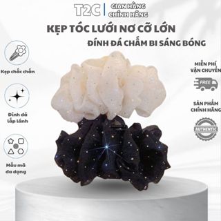  Kẹp tóc lưới nơ cỡ lớn đính đá chấm bi sáng bóng Kẹp tóc mây bồng bling bling phong cách Hàn Quốc 