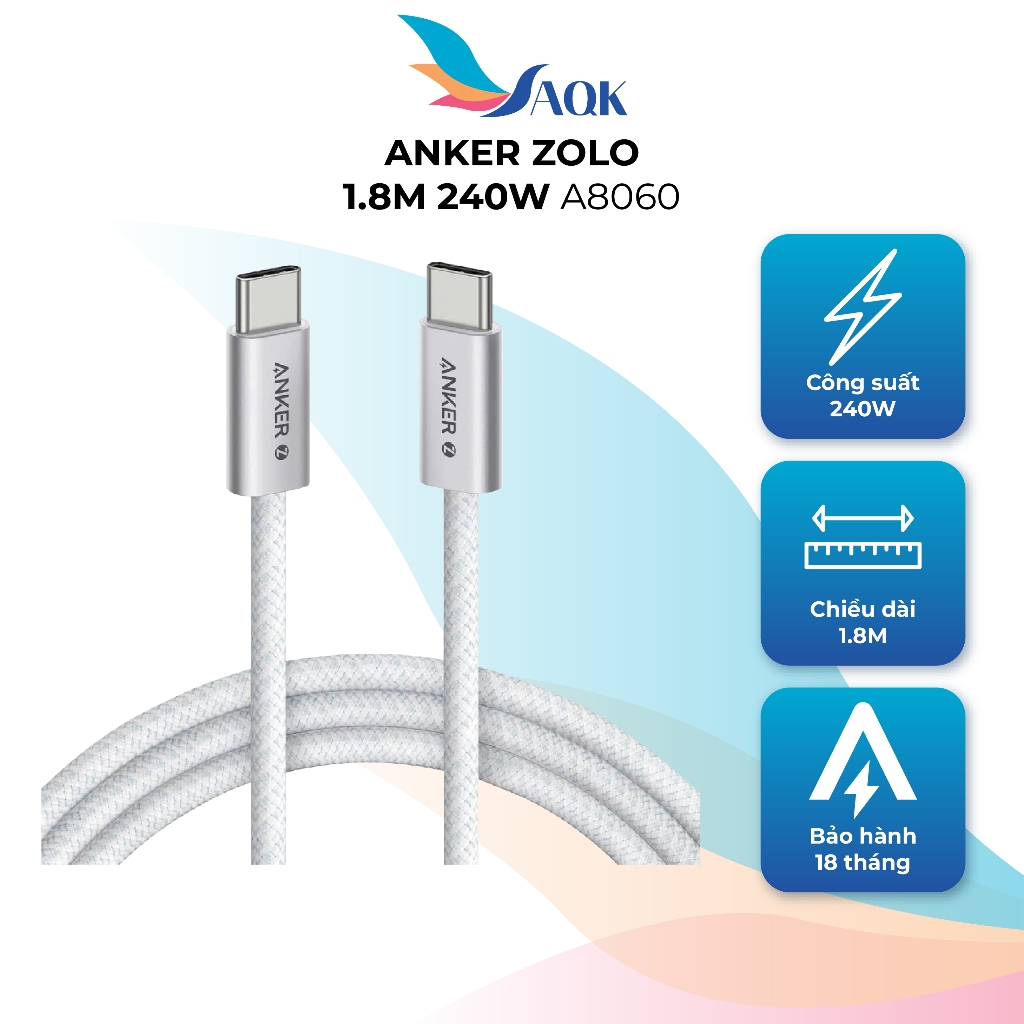 Cáp USB Type-C to Type-C Anker Zolo 1.8m 240W A8060 - Hàng chính hãng