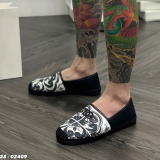  Giày Sục đế cói Nam 202 - Giày lười Họa tiết thêu Phong Cách Thời Trang - Dép da khâu họa tiết kute 