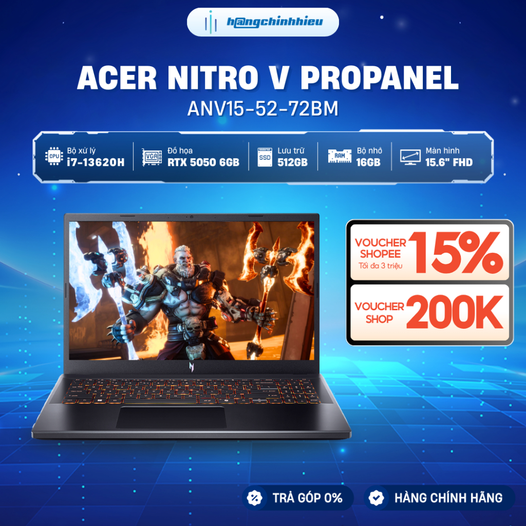 Laptop Gaming Acer Nitro V ProPanel ANV15-52-72BM Chp Intel Core i7-13620H Card đồ họa RTX™ 5050 6GB