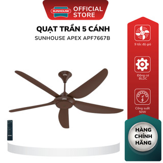 Quạt trần 5 cánh Sunhouse Apex APF7667B - Sang trọng, Mạnh mẽ - Bảo hành Chính hãng 24 tháng