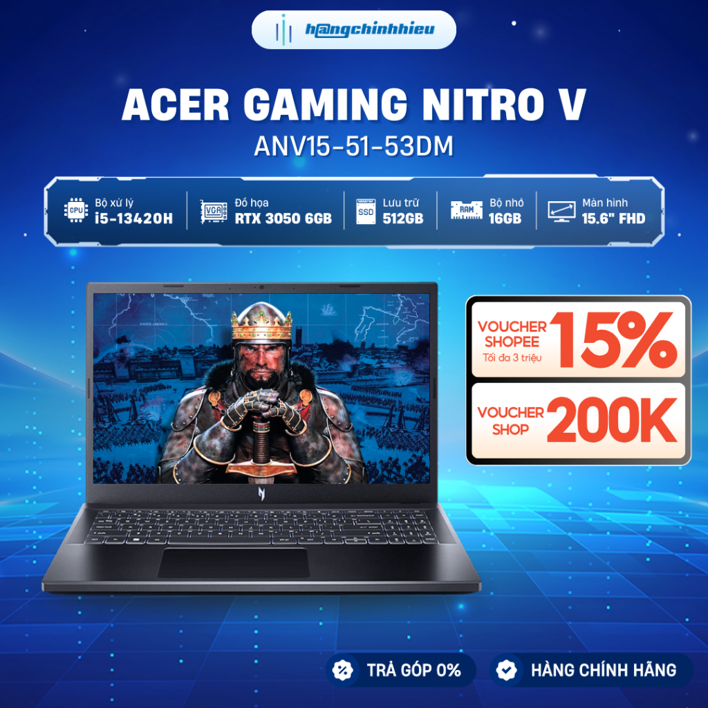 Laptop Acer Gaming Nitro V ANV15-51-53DM Chip Core i5-13420H Card đồ họa RTX™ 3050 6GB
