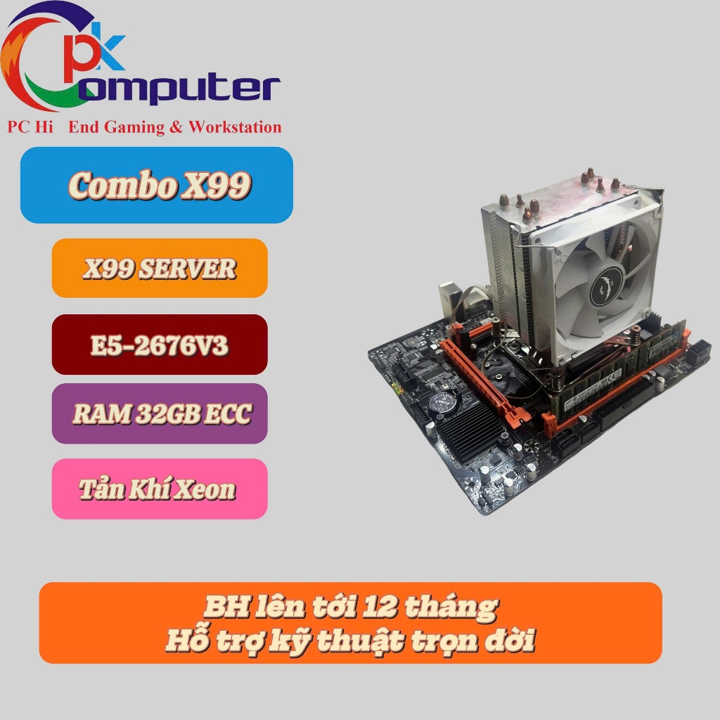 🧩 COMBO X99 — Xeon E5-2676 v3 | 32GB REG ECC | Tản khí New