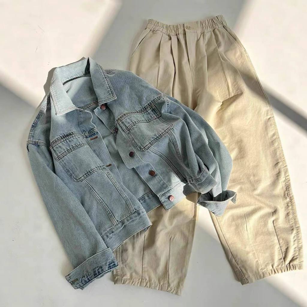 Áo Khoác Jeans Nữ FMSTYLE Tay dài 2 túi viền dáng Croptop Oversize 25062107