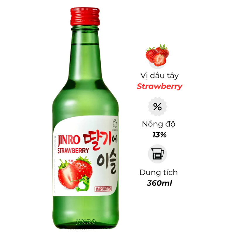 [CHÍNH HÃNG] Rượu Soju Hàn Quốc Jinro Strawberry (Dâu Tây) 360ml