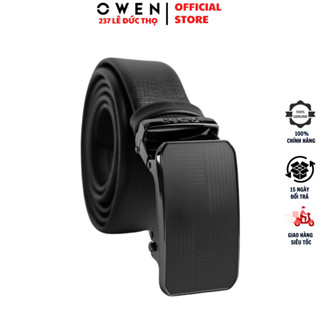 Thắt lưng nam da bò OWEN BELT251236 dây nịt bụng cao cấp màu đen sần mặt khóa trượt tự động không phồng rộp bong tróc