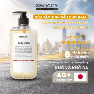 Sữa Tắm Nam Hỗ Trợ Sạch Khuẩn, Khử Mùi Ion Bạc+ Hương Tinh Dầu Men Stay Simplicity Body Wash 500ml