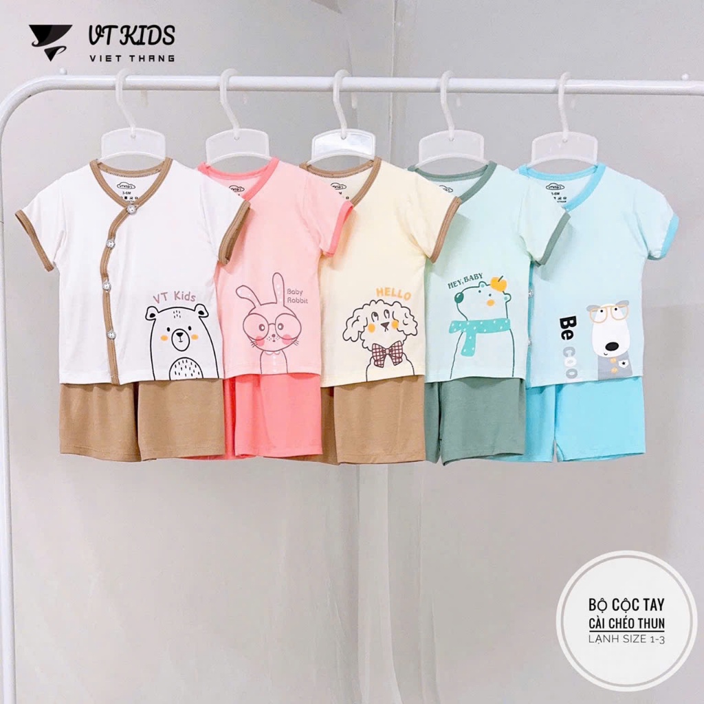 Bộ Cộc Tay Cài Chéo Cho Bé VT Kids - Quần Áo Sơ Sinh Vải Thun Lạnh (Size 1-3) [VT38]