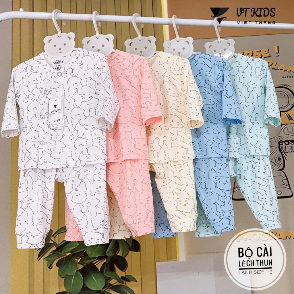 Bộ Dài Tay Cài Lệch Sơ Sinh Thun Lạnh Cao Cấp VT KIDS - Mềm Mát, Co Giãn, Họa Tiết [VT25]