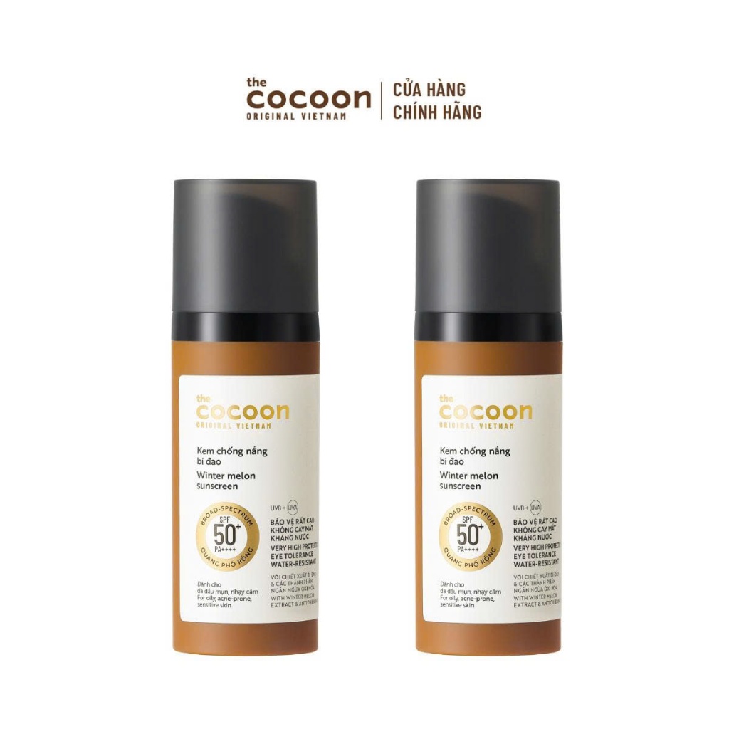   MUA 2 GIẢM 37%  Combo Kem chống nắng bí đao quang phổ rộng SPF 50 + PA ++++ Cocoon 50ml 