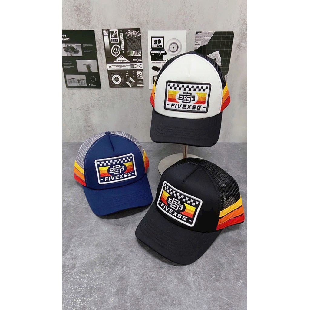 Mũ racing, mũ đua xe FIVExSG phối lưới màu thêu mạc vuông