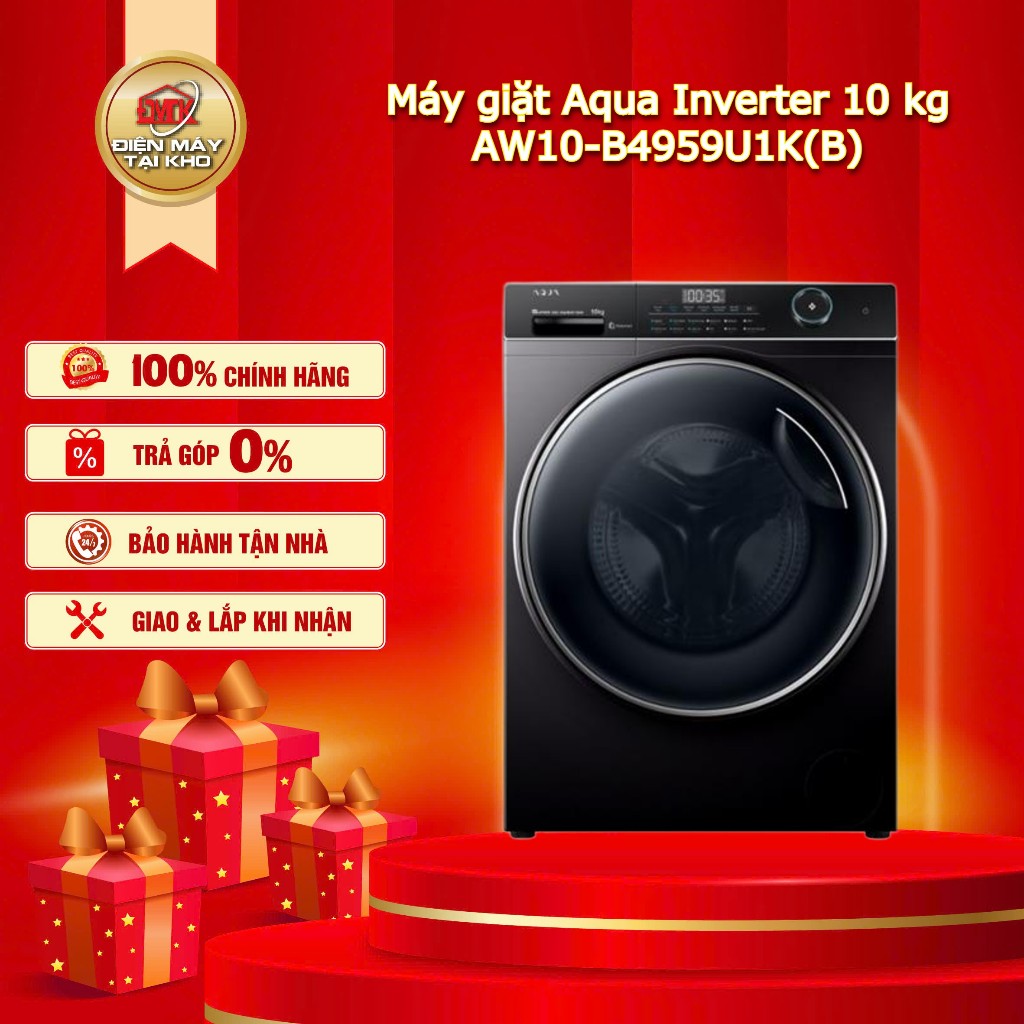 Máy giặt Aqua Inverter 10kg AW10-B4959U1K(B) – Cửa Trước, Giặt Hơi Nước, Kết Nối WiFi – Hàng Chính H