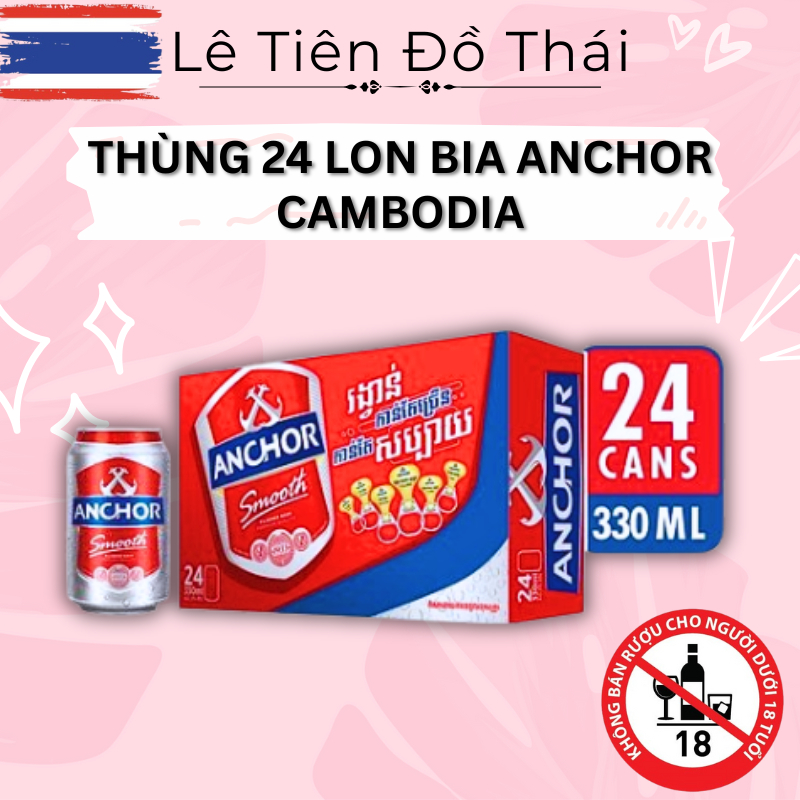 Thùng 24 Lon Bia Anchor 330ml 5% Cồn Chính Hãng Cambodia