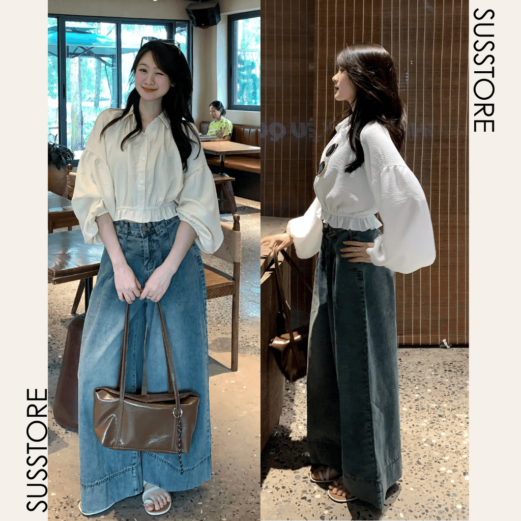 Áo Sơ Mi Dáng Croptop Tay Bồng Chun Dưới A3136 Susstore Thời Trang Nữ Bigsize | BigBuy360 - bigbuy360.vn