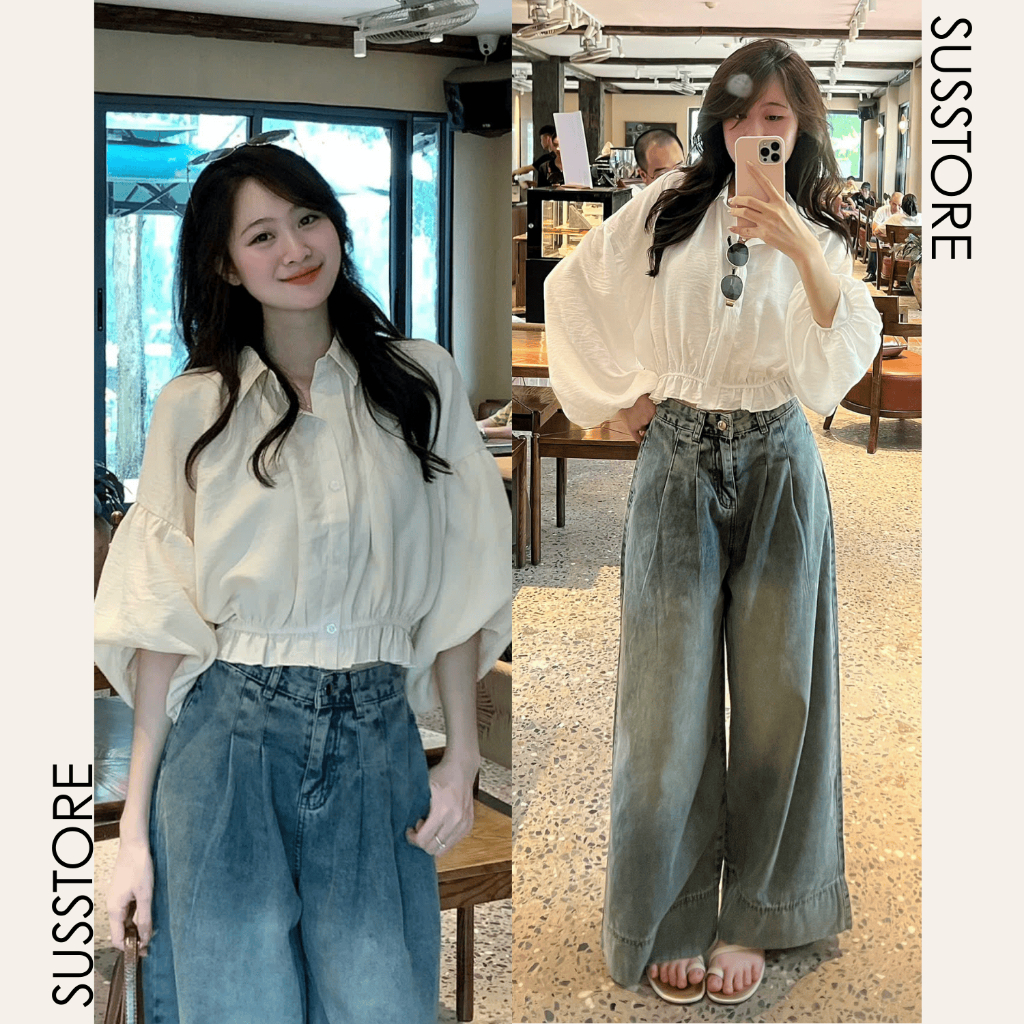 Áo Sơ Mi Dáng Croptop Tay Bồng Chun Dưới A3136 Susstore Thời Trang Nữ Bigsize | BigBuy360 - bigbuy360.vn