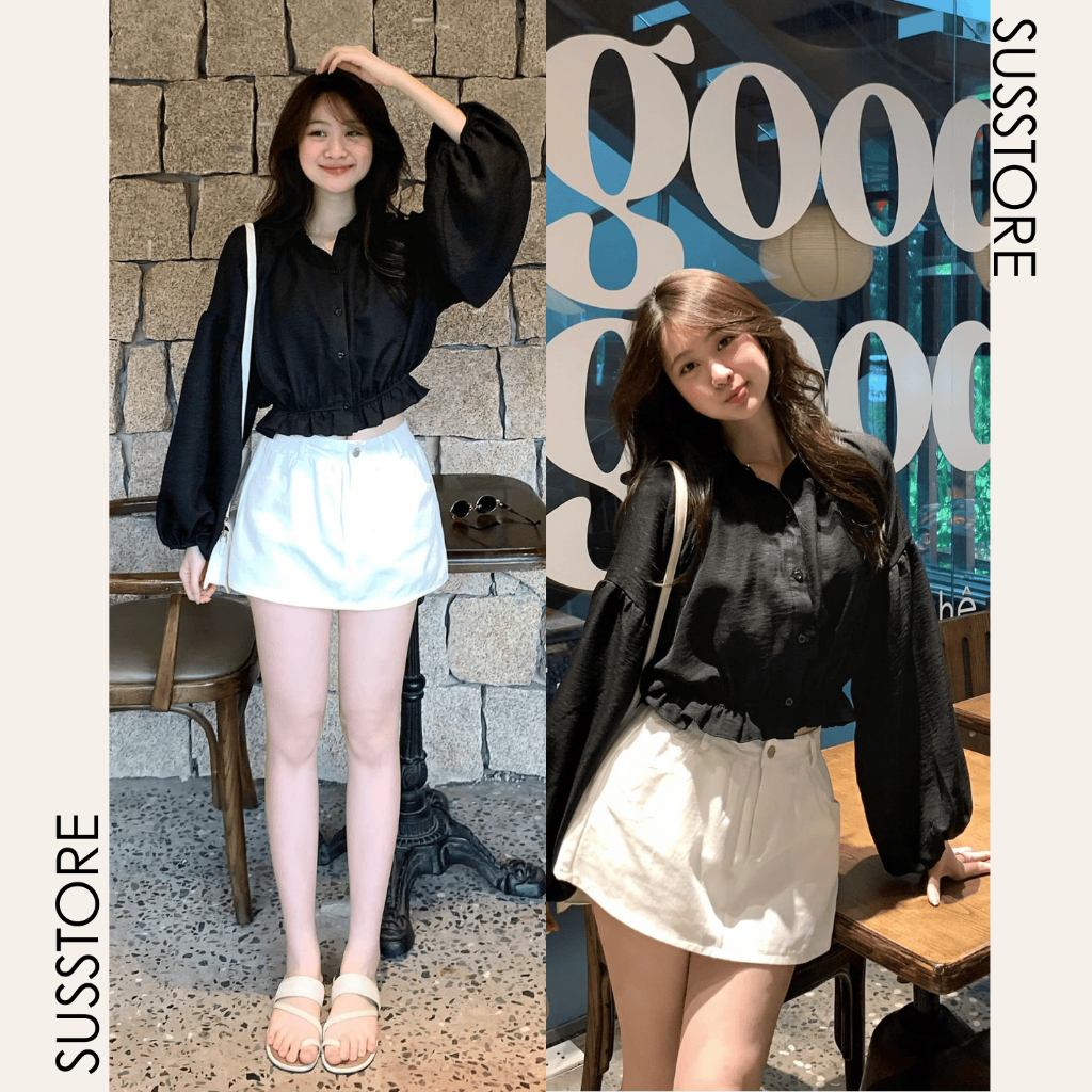 Áo Sơ Mi Dáng Croptop Tay Bồng Chun Dưới A3136 Susstore Thời Trang Nữ Bigsize | BigBuy360 - bigbuy360.vn