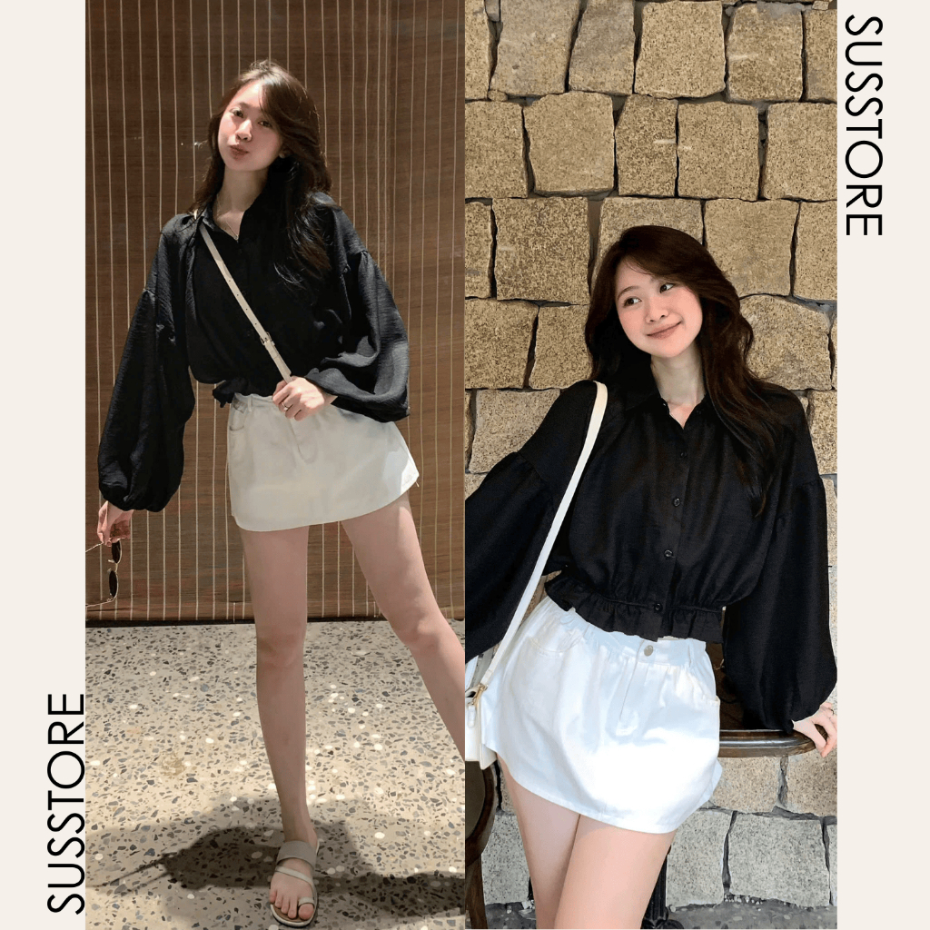 Áo Sơ Mi Dáng Croptop Tay Bồng Chun Dưới A3136 Susstore Thời Trang Nữ Bigsize | BigBuy360 - bigbuy360.vn
