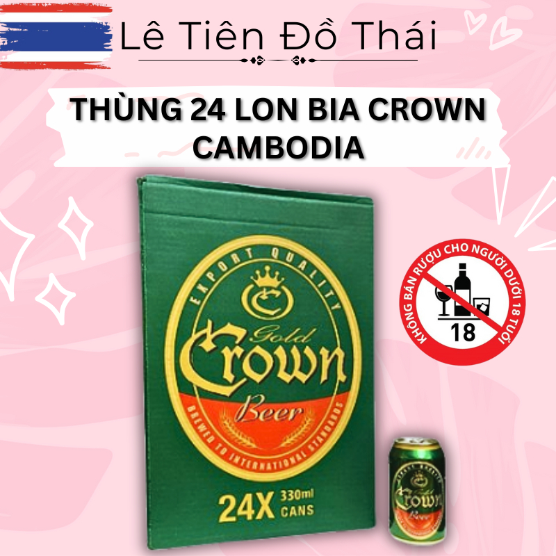 Thùng 24 Lon Bia Crown 330ml 4.5% Cồn Chính Hãng Cambodia