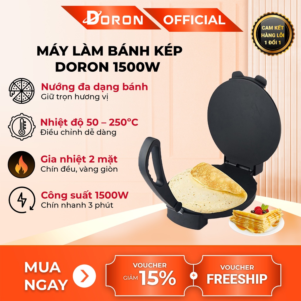 Máy ép bánh khô huế DORON 1500W điều chỉnh 50 - 250 độ, làm nóng nhanh