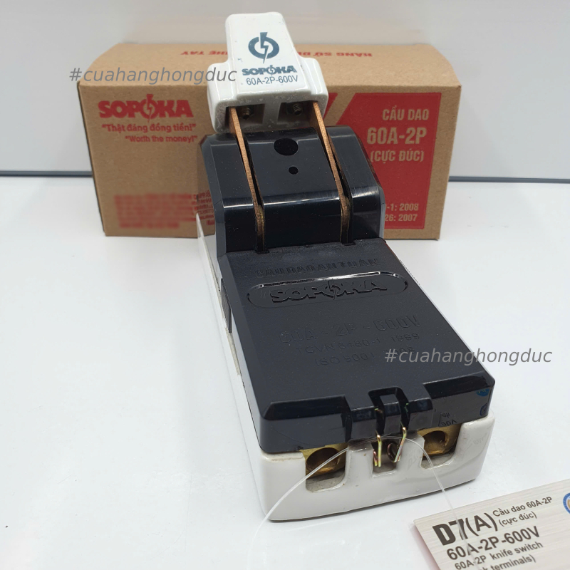 Cầu Dao 1 Pha 60A-2P (2 Cực) Đế Sứ D7 (Màu Trắng) D7A (Màu Đen) Thương Hiệu SOPOKA