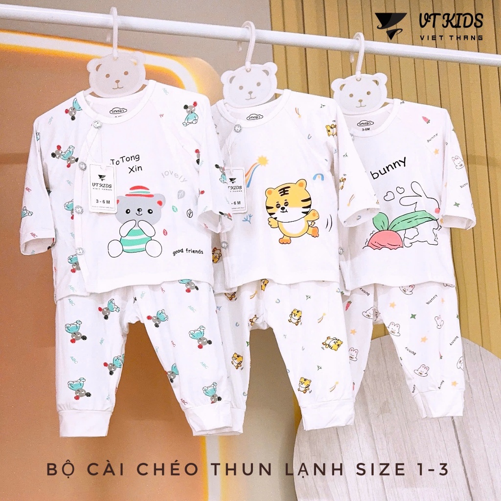Bộ Dài Tay Cài Chéo Cho Bé Sơ Sinh VT Kids - Quần Áo Vải Thun Lạnh (3-9kg) [VT24]