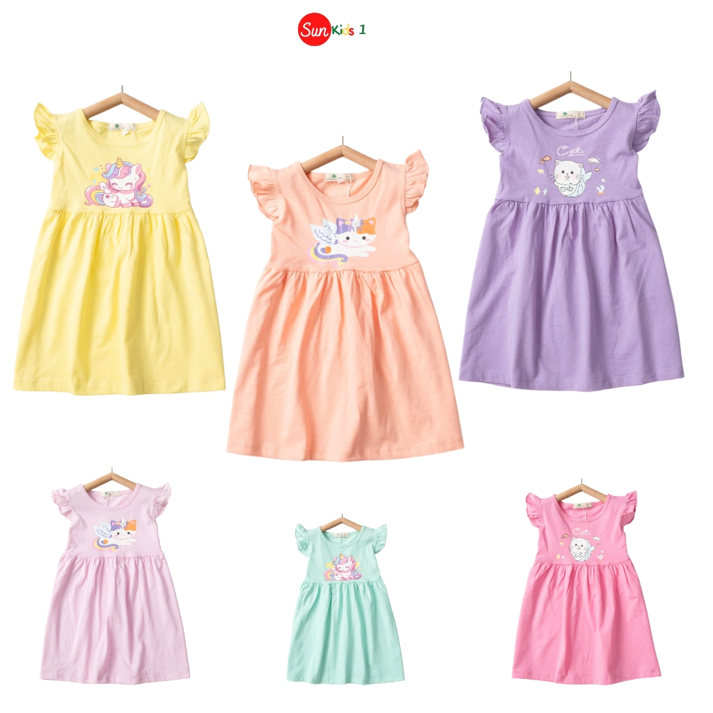 Váy Cotton Trẻ Em Bé Gái V02 Size 2-10, Váy Đầm Bé Gái Mùa Hè Chất Cotton Mềm Mát, Hình In Sắc Nét - SUNKIDS1