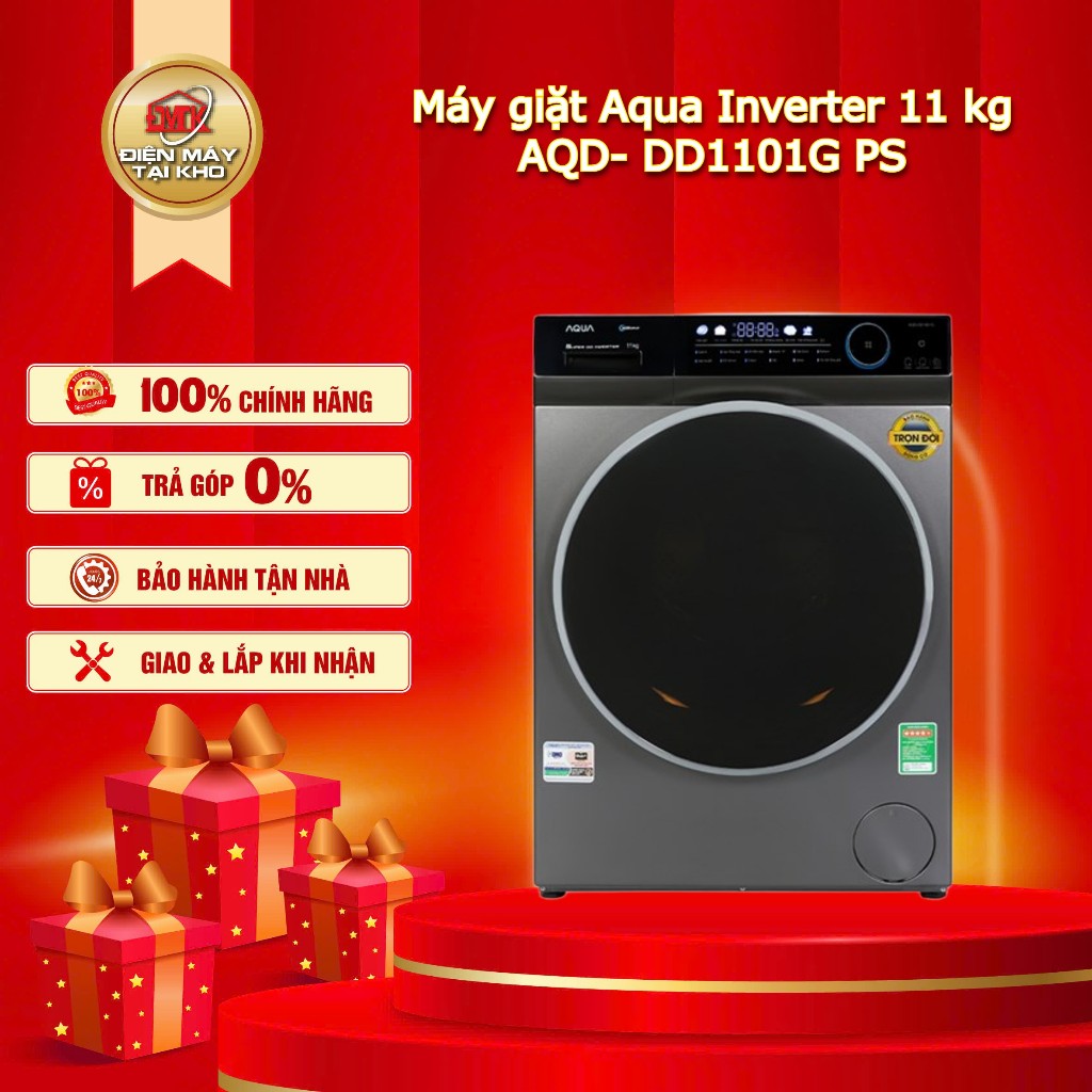 Máy giặt Aqua Inverter 11 kg AQD-DD1101G PS - Cửa trước, Bạc, 595x850x605.8 mm