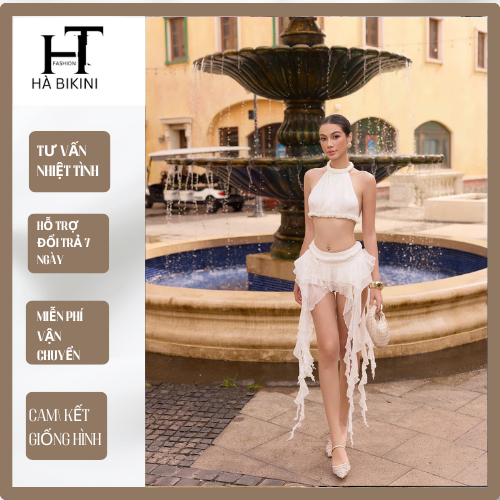 [ BKN 1015 ] Set đi biển CHINFON áo yếm dây đan + phối váy bèo tua rua cao cấp HÀ BIKINI | BigBuy360 - bigbuy360.vn
