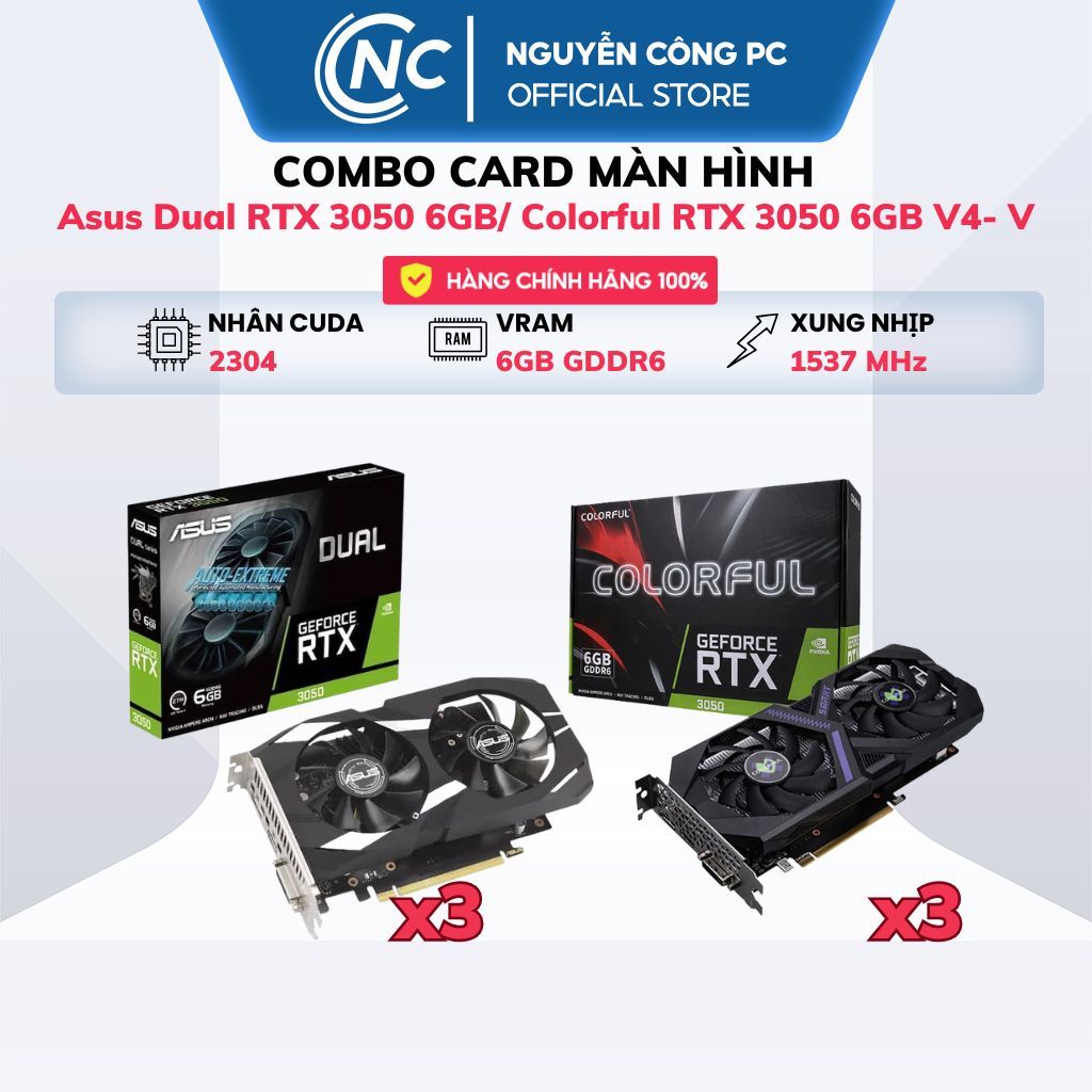 Combo 3 Card màn hình 3050 Asus Dual / Colorful V4-V 6GB GDDR6 - BH 36 tháng