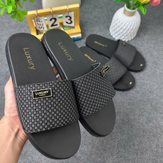 Dép Da Luxury Nam Quai Ngang Khâu Đế 2 Lớp Bền Chống Trơn Trượt