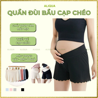 Quần Đùi Bầu Cạp Chéo Chất Lụa Tăm Mát Mịn Mặc Trong Váy Mặc Ở Nhà