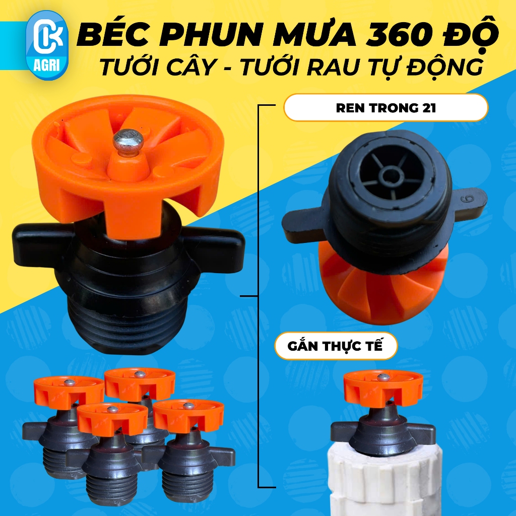 Béc xoay 360 độ phun mưa tự động tưới cây và rau - Màu cam