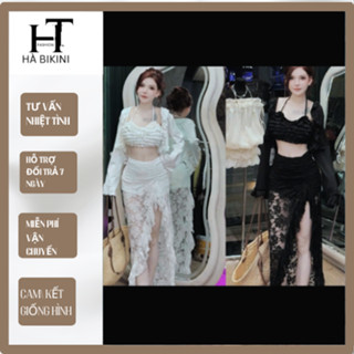 [ BKN 905 ] Đồ bơi đi biển ba món BRA LƯỚI TẦNG phối váy ren xẻ tà hàng thiết kế cao cấp HÀ BIKINI