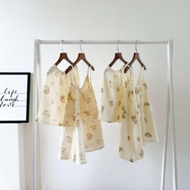 Set 2 dây nữ mặc nhà - Đồ ngủ 2 dây nữ mặc nhà chất liệu Xô muslin cao cấp