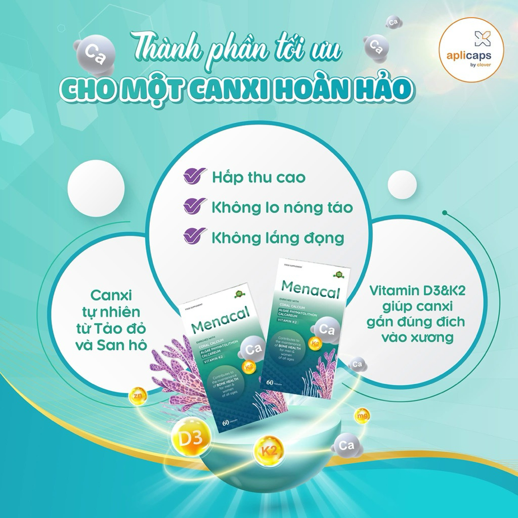 [ Quà tặng +tích điểm] Canxi Menacal - Hộp 60 Viên