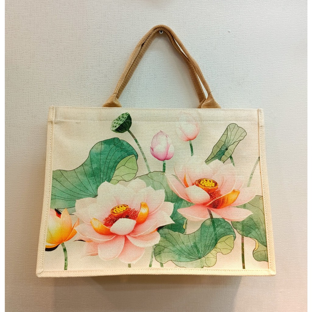 Túi vải đay in hoa sen Việt Nam size M