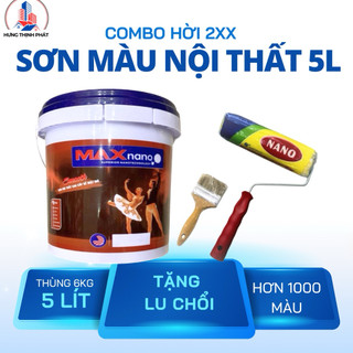  Combo Sơn Mịn Nội Thất Maxnano 5 Lít Tự sơn tại nhà sơn nước trong nhà tặng dụng cụ sơn lu+chổi 