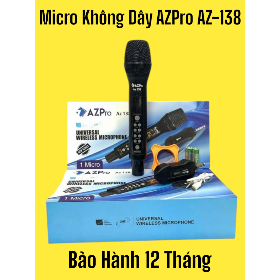 Micro Không Dây AZPro AZ-138, Chống Hú Rít, Chỉnh Echo, Bass, Treble Trên Mic, Phù Hợp Cho Loa Kéo, 