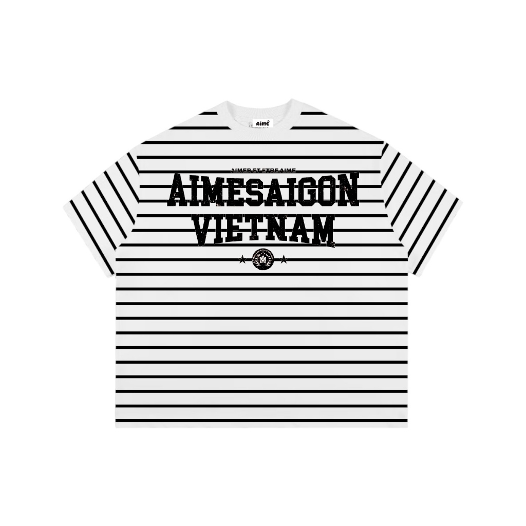 Áo Thun Boxy AIMÉ Sọc Ngang Cổ Tròn Chất Borip QC Striped "CHỮ - Mèo Kitty" Form Rộng Áo Phông Nữ Kiểu Đẹp Nam Nữ Basic | BigBuy360 - bigbuy360.vn