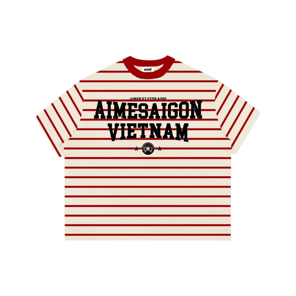 Áo Thun Boxy AIMÉ Sọc Ngang Cổ Tròn Chất Borip QC Striped "CHỮ - Mèo Kitty" Form Rộng Áo Phông Nữ Kiểu Đẹp Nam Nữ Basic | BigBuy360 - bigbuy360.vn