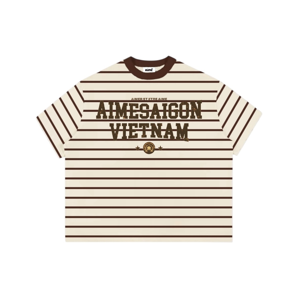 Áo Thun Boxy AIMÉ Sọc Ngang Cổ Tròn Chất Borip QC Striped "CHỮ - Mèo Kitty" Form Rộng Áo Phông Nữ Kiểu Đẹp Nam Nữ Basic | BigBuy360 - bigbuy360.vn