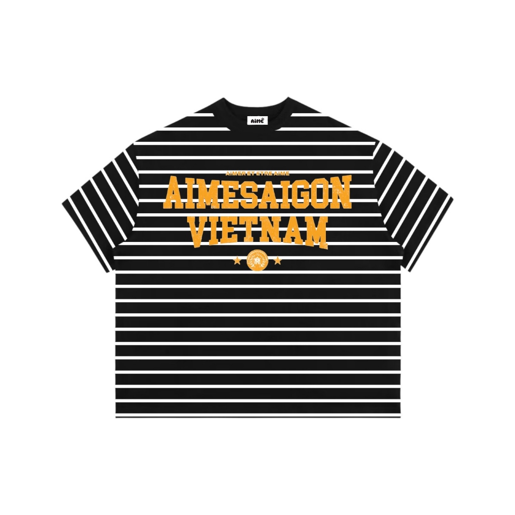 Áo Thun Boxy AIMÉ Sọc Ngang Cổ Tròn Chất Borip QC Striped "CHỮ - Mèo Kitty" Form Rộng Áo Phông Nữ Kiểu Đẹp Nam Nữ Basic | BigBuy360 - bigbuy360.vn