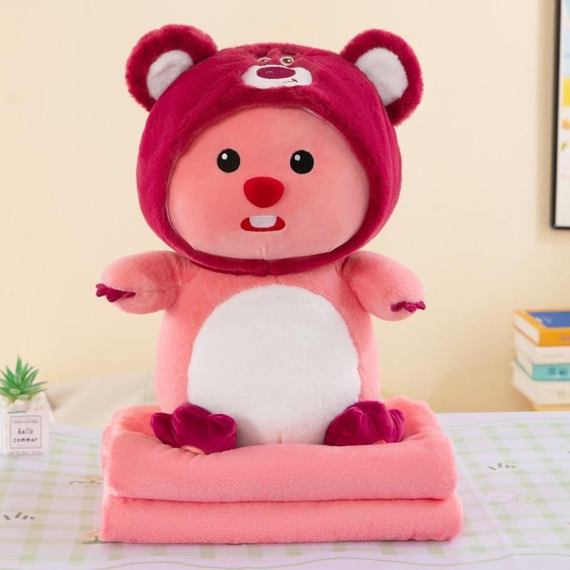 Bộ Chăn Gối Loopy Gấu Dâu Gấu Bông Capina.868 Hải Ly Capy Kèm Mền siêu tiện ích đi làm,đi học