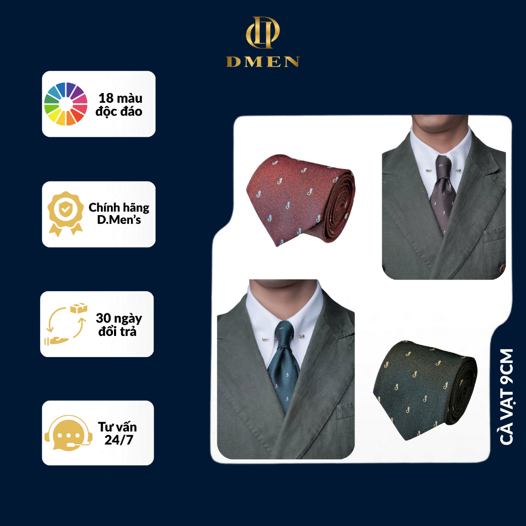 [DMEN] Cà Vạt Bản Rộng 9cm, Chất Polyester Pha Sợi Kéo Dài, Họa Tiết Sang Trọng Lịch Lãm D1