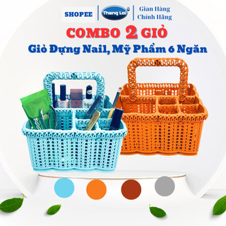  Combo 2 giỏ đựng nail giỏ đựng mỹ phẩm 6 ngăn có quai xách Nhựa Thắng Lợi 