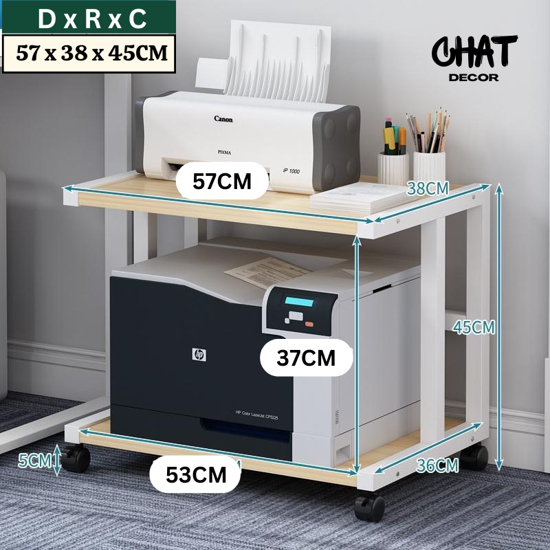 Kệ sắt đa năng, kệ để máy in, để loa, sách, phụ kiện văn phòng có bánh xe di chuyển tiện lợi