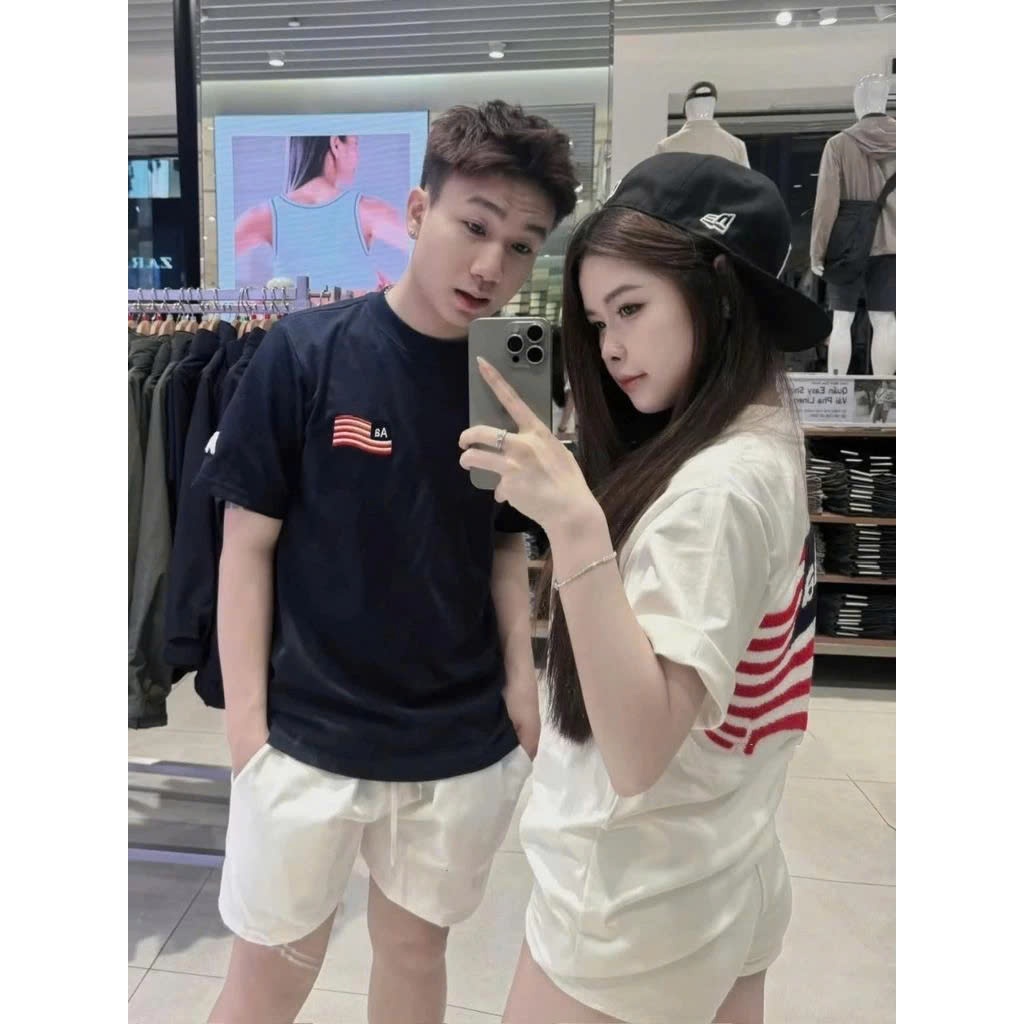 Áo phông phố nữ cotton 100% Trắng bigsize áo ngầu áo âu mỹ mùa hè lá cờ mỹ in hình unisex FOCUS local brand
