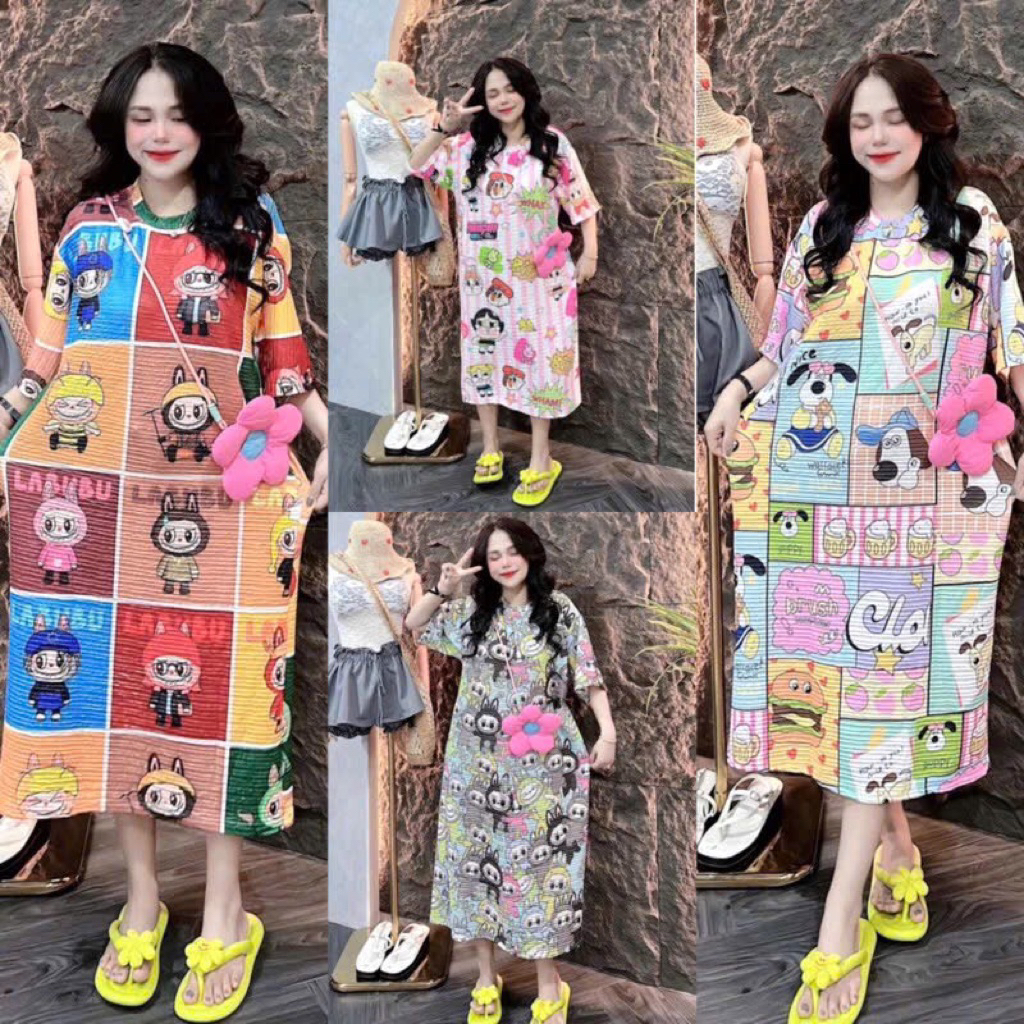 FE32- đầm labubu form to bigsize chất xốp họa tiếc hoạt hình