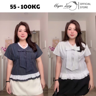 ÁO KẺ CỔ TIM PHỐI REN CÓ NƠ thiết kể kiểu bèo gấu dáng Hàn Quốc dễ thương đi chơi hot trend Huyền Lucy Bigsize